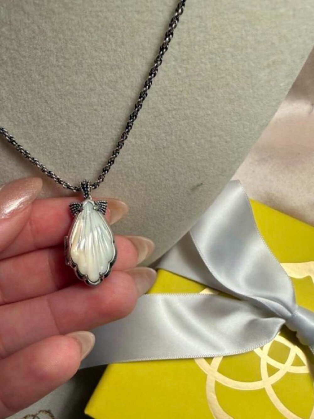 Kendra Scott White Alexa Locket Vintage Silver Necklace